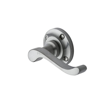 Heritage Brass Door Furniture Satin Chrome / Round Rose Heritage Brass - Door Handle Lever Latch on 57mm Round Rose Bedford Design Satin