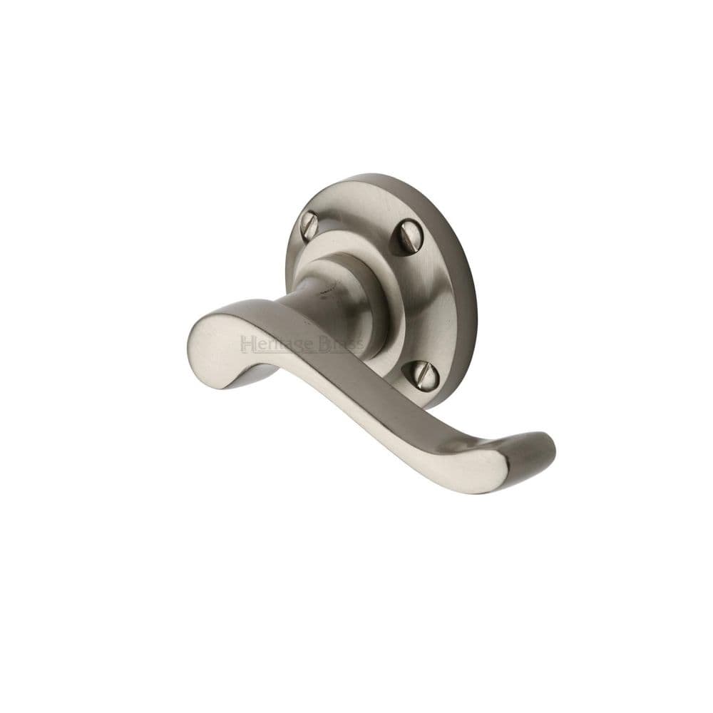 Heritage Brass Door Furniture Satin Nickel / Round Rose Heritage Brass - Door Handle Lever Latch on 57mm Round Rose Bedford Design Satin