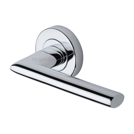 Heritage Brass Door Furniture Polished Chrome / Round Rose Heritage Brass - Door Handle Lever Latch on Round Rose Admiralty Design Polished Chr