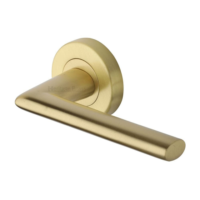 Heritage Brass Door Furniture Satin Brass / Round Rose Heritage Brass - Door Handle Lever Latch on Round Rose Admiralty Design Satin Bra