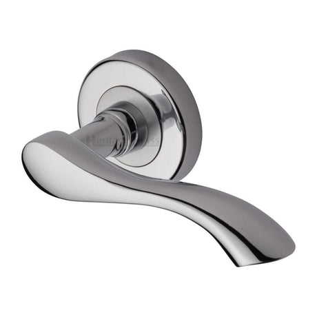 Heritage Brass Door Furniture Polished Chrome / Round Rose Heritage Brass - Door Handle Lever Latch on Round Rose Algarve Design Polished Chrom