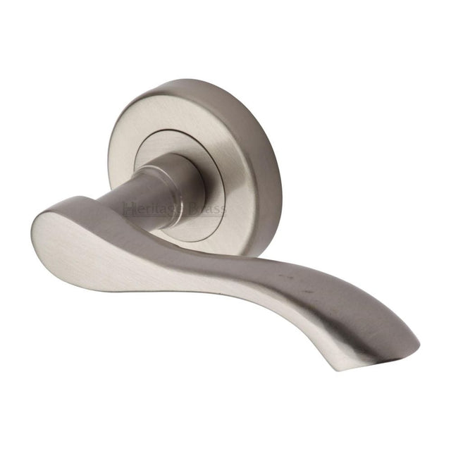 Heritage Brass Door Furniture Satin Nickel / Round Rose Heritage Brass - Door Handle Lever Latch on Round Rose Algarve Design Satin Nicke