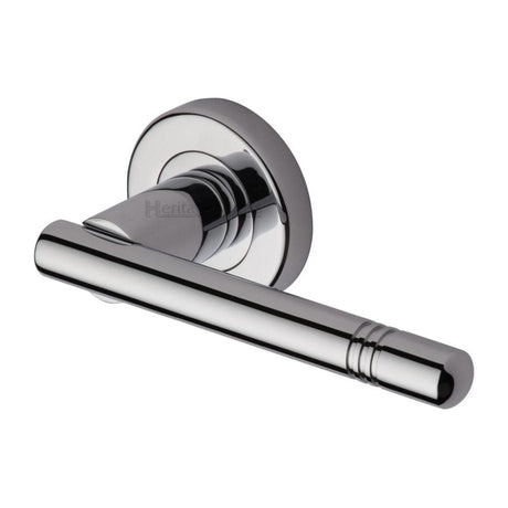 Heritage Brass Door Furniture Polished Chrome / Round Rose Heritage Brass - Door Handle Lever Latch on Round Rose Alicia Design Polished Chrome