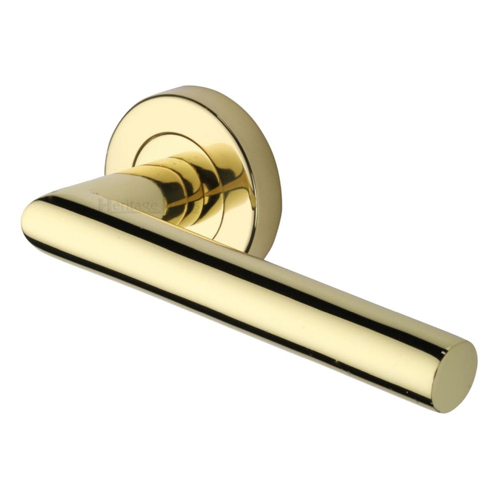 Heritage Brass Door Furniture Polished Brass / Round Rose Heritage Brass - Door Handle Lever Latch on Round Rose Athena Design Polished Brass