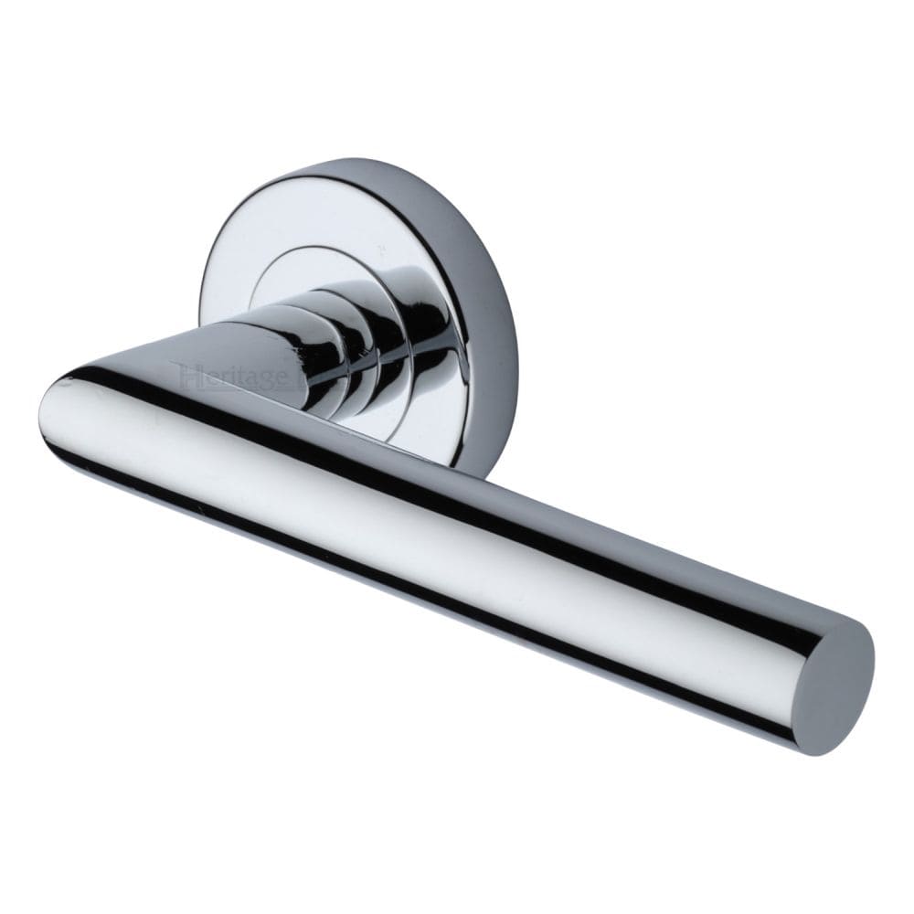 Heritage Brass Door Furniture Polished Chrome / Round Rose Heritage Brass - Door Handle Lever Latch on Round Rose Athena Design Polished Chrome