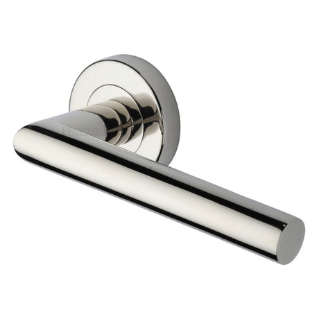 Heritage Brass Door Furniture Polished Nickel / Round Rose Heritage Brass - Door Handle Lever Latch on Round Rose Athena Design Polished Nickel