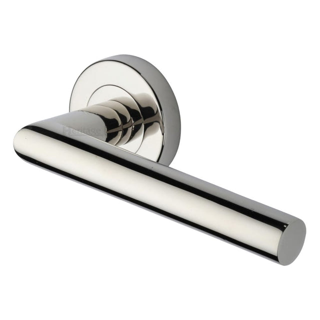 Heritage Brass Door Furniture Polished Nickel / Round Rose Heritage Brass - Door Handle Lever Latch on Round Rose Athena Design Polished Nickel