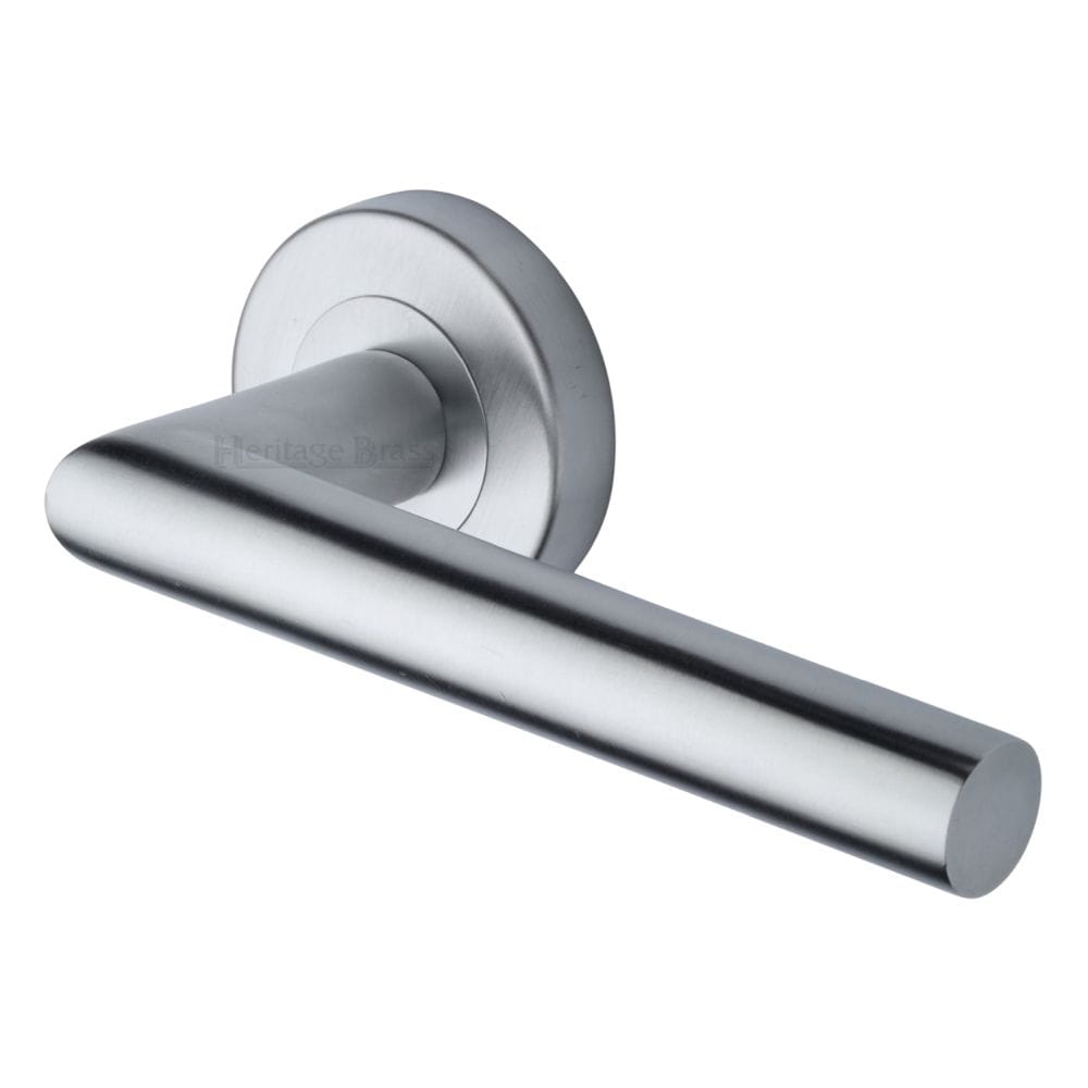 Heritage Brass Door Furniture Satin Chrome / Round Rose Heritage Brass - Door Handle Lever Latch on Round Rose Athena Design Satin Chrome