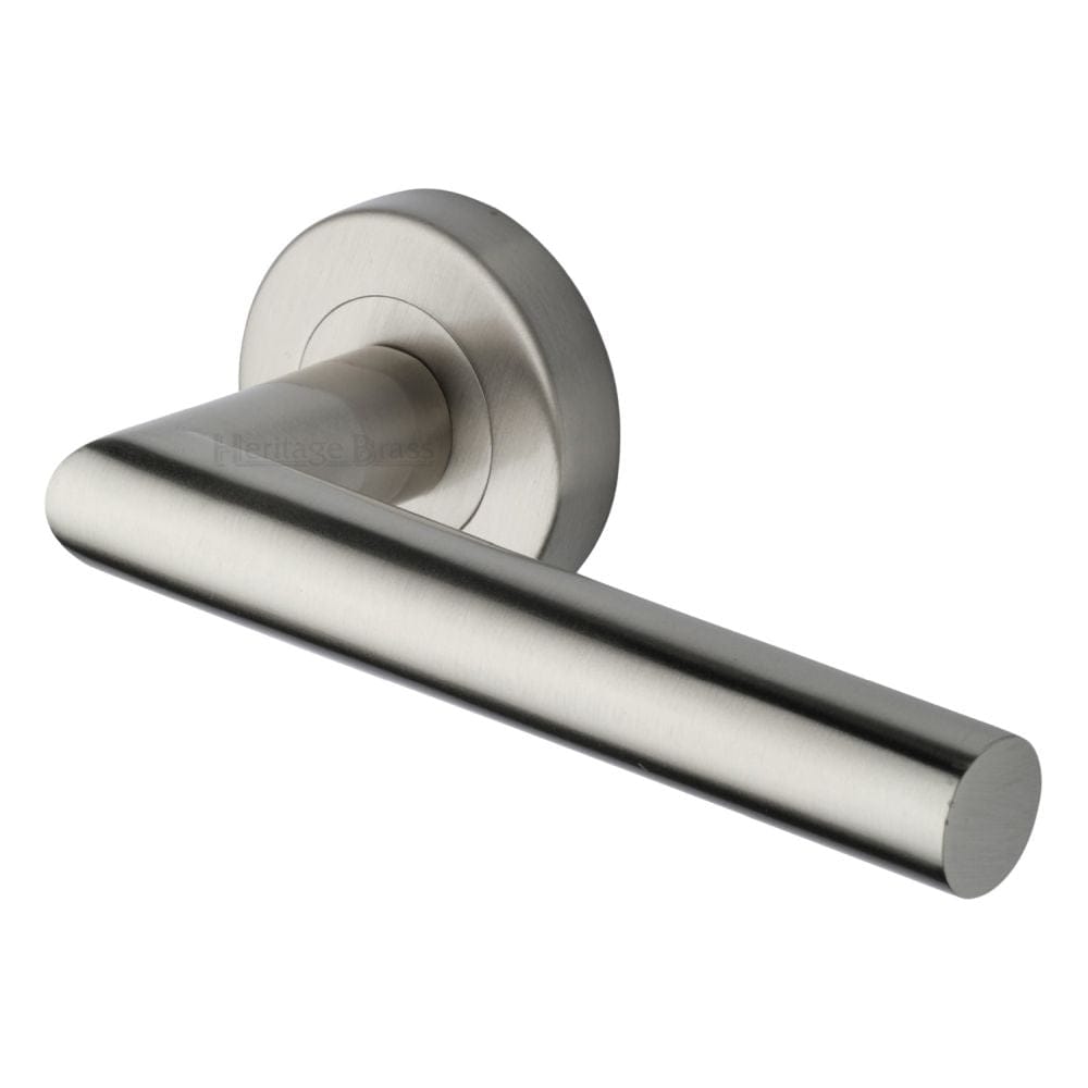 Heritage Brass Door Furniture Satin Nickel / Round Rose Heritage Brass - Door Handle Lever Latch on Round Rose Athena Design Satin Nickel