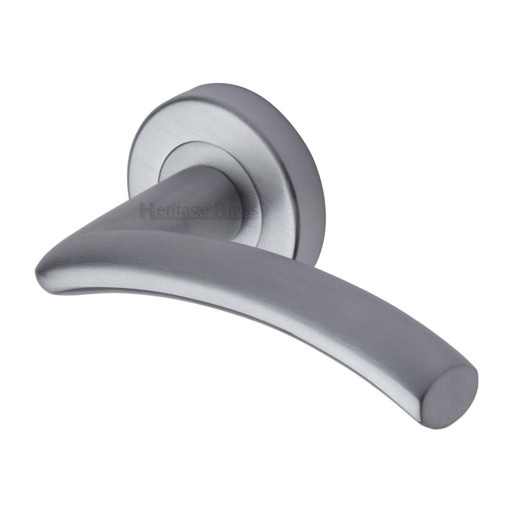 Heritage Brass Door Furniture Satin Chrome / Round Rose Heritage Brass - Door Handle Lever Latch on Round Rose Centaur Design Satin Chrom