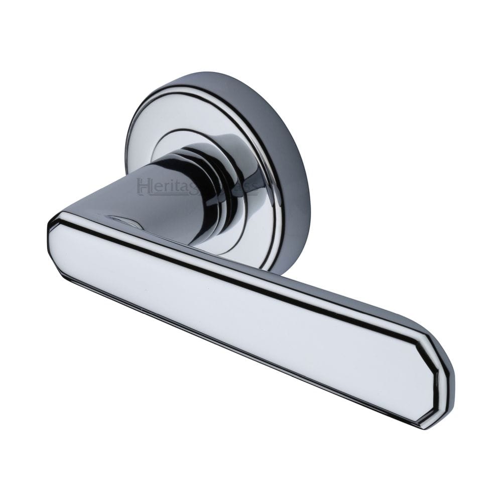 Heritage Brass Door Furniture Polished Chrome / Round Rose Heritage Brass - Door Handle Lever Latch on Round Rose Century Design Polished Chrom
