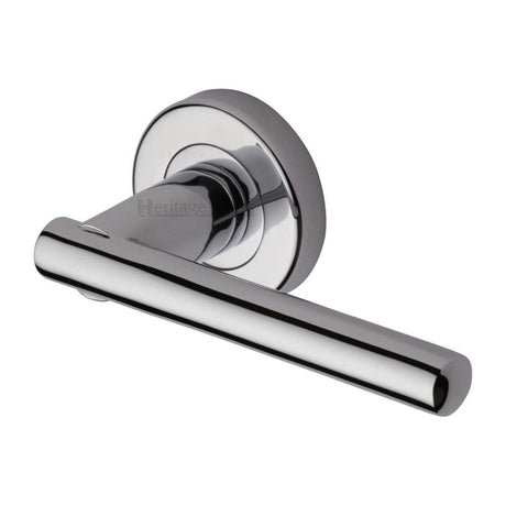 Heritage Brass Door Furniture Polished Chrome / Round Rose Heritage Brass - Door Handle Lever Latch on Round Rose Challenger Design Polished Ch