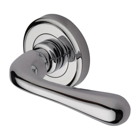 Heritage Brass Door Furniture Polished Chrome / Round Rose Heritage Brass - Door Handle Lever Latch on Round Rose Charlbury Design Polished Chr