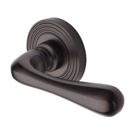 Heritage Brass Door Furniture Matt Bronze / Round Rose Heritage Brass - Door Handle Lever Latch on Round Rose Charlbury Reeded Design M