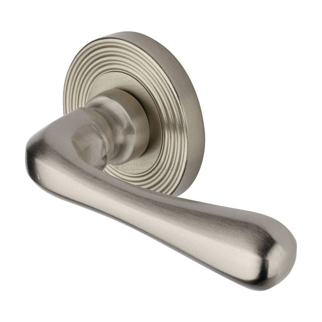 Heritage Brass Door Furniture Satin Nickel / Round Rose Heritage Brass - Door Handle Lever Latch on Round Rose Charlbury Reeded Design S