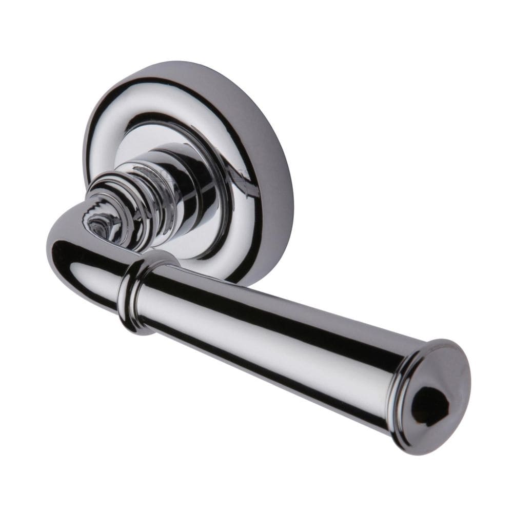 Heritage Brass Door Furniture Polished Chrome / Round Rose Heritage Brass - Door Handle Lever Latch on Round Rose Colonial Design Polished Chro