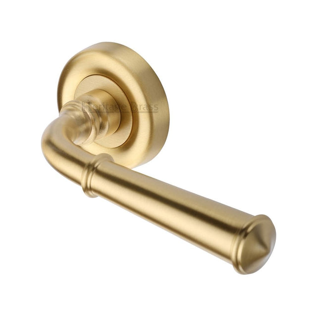 Heritage Brass Door Furniture Satin Brass / Round Rose Heritage Brass - Door Handle Lever Latch on Round Rose Colonial Design Satin Bras