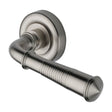 Heritage Brass Door Furniture Satin Nickel / Round Rose Heritage Brass - Door Handle Lever Latch on Round Rose Colonial Reeded Design Sa
