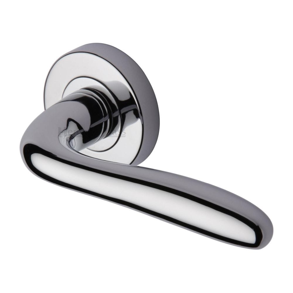 Heritage Brass Door Furniture Polished Chrome / Round Rose Heritage Brass - Door Handle Lever Latch on Round Rose Columbus Design Polished Chro
