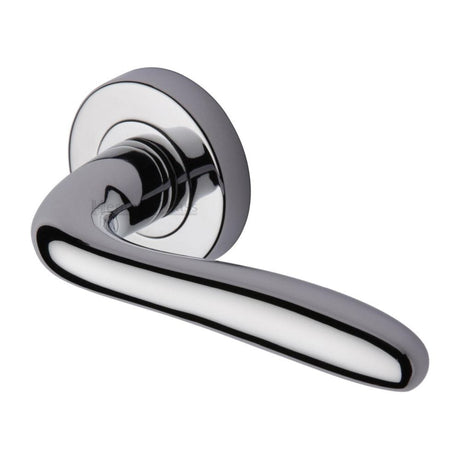 Heritage Brass Door Furniture Polished Chrome / Round Rose Heritage Brass - Door Handle Lever Latch on Round Rose Columbus Design Polished Chro