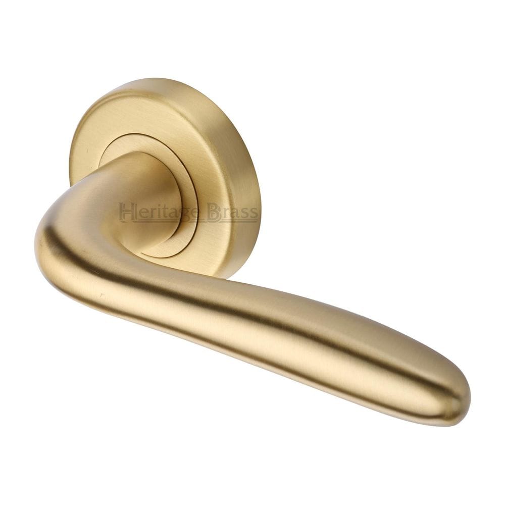 Heritage Brass Door Furniture Satin Brass / Round Rose Heritage Brass - Door Handle Lever Latch on Round Rose Columbus Design Satin Bras