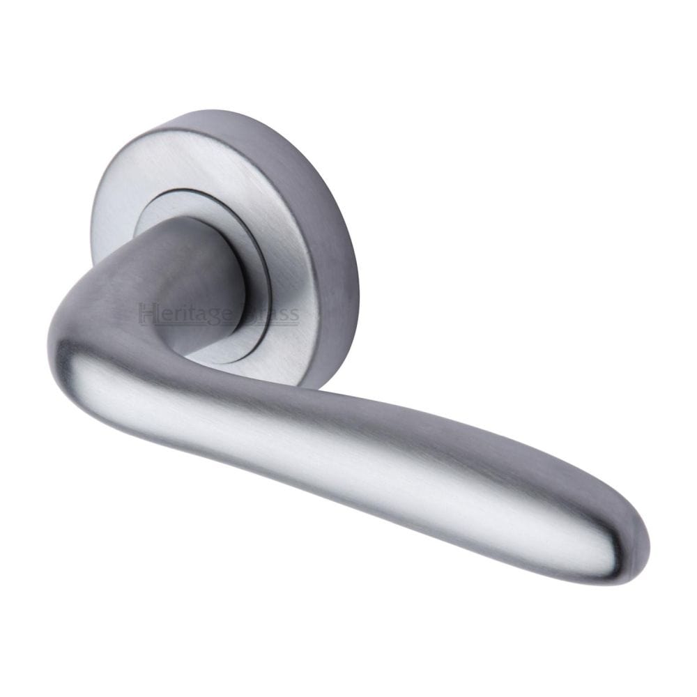 Heritage Brass Door Furniture Satin Chrome / Round Rose Heritage Brass - Door Handle Lever Latch on Round Rose Columbus Design Satin Chro