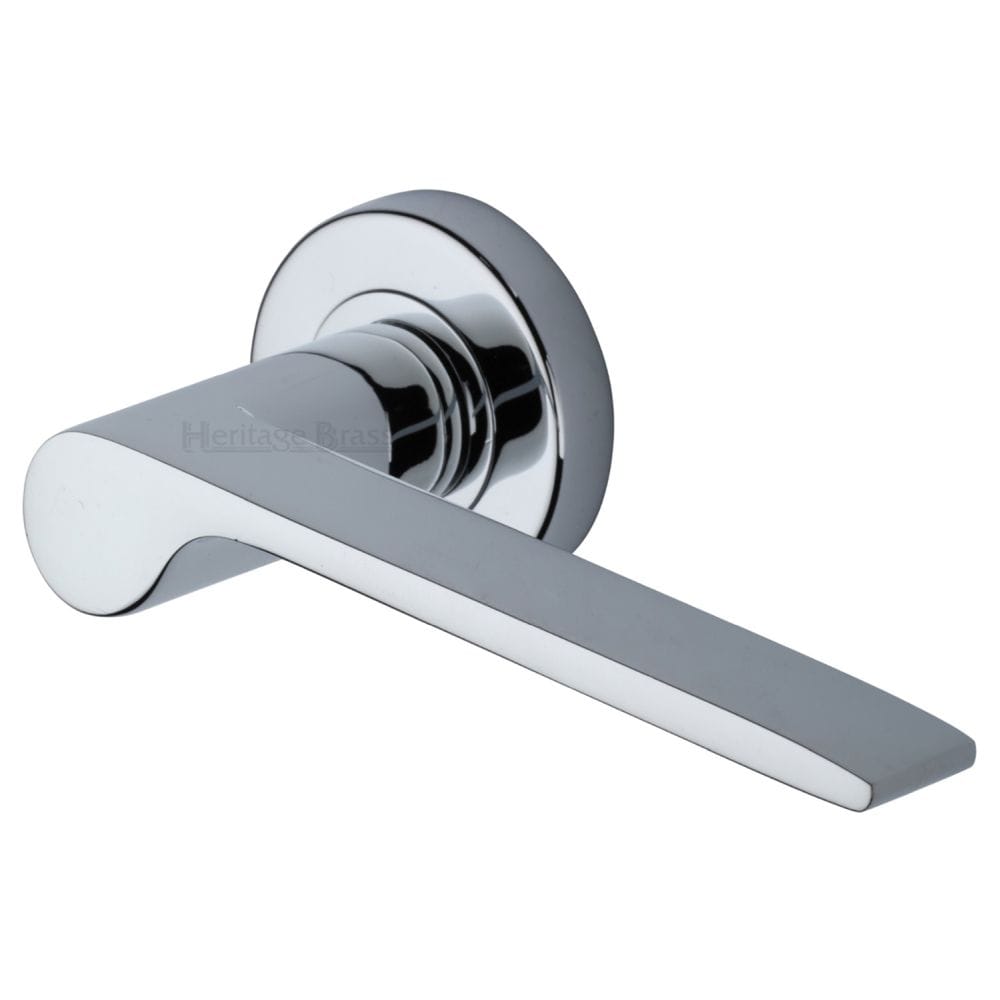 Heritage Brass Door Furniture Polished Chrome / Round Rose Heritage Brass - Door Handle Lever Latch on Round Rose Julia Design Polished Chrome