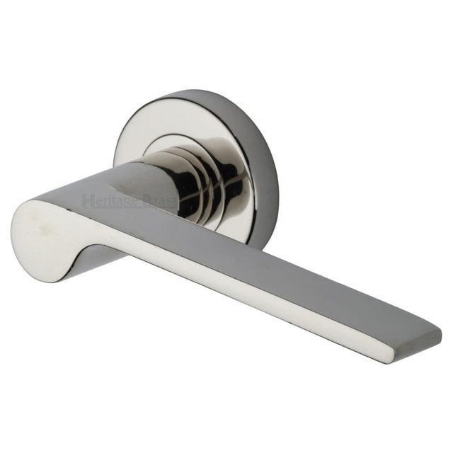 Heritage Brass Door Furniture Polished Nickel / Round Rose Heritage Brass - Door Handle Lever Latch on Round Rose Julia Design Polished Nickel