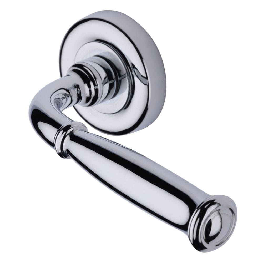 Heritage Brass Door Furniture Polished Chrome / Round Rose Heritage Brass - Door Handle Lever Latch on Round Rose Lincoln Design Polished Chrom