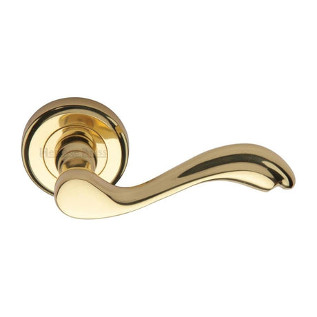 Heritage Brass Door Furniture Polished Brass / Round Rose Heritage Brass - Door Handle Lever Latch on Round Rose Lisboa Design Polished Brass