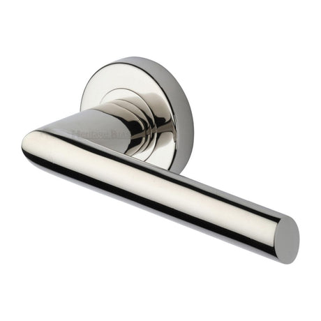 Heritage Brass Door Furniture Polished Nickel / Round Rose Heritage Brass - Door Handle Lever Latch on Round Rose Mercury Design Polished Nicke
