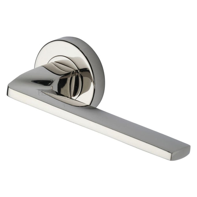 Heritage Brass Door Furniture Polished Nickel / Round Rose Heritage Brass - Door Handle Lever Latch on Round Rose Metro Angled Design Polished