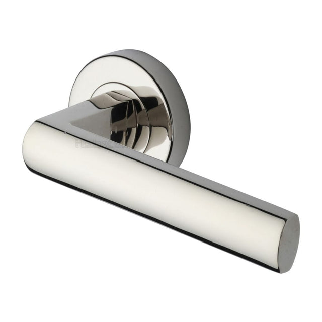 Heritage Brass Door Furniture Polished Nickel / Round Rose Heritage Brass - Door Handle Lever Latch on Round Rose Poseidon Design Polished Nick