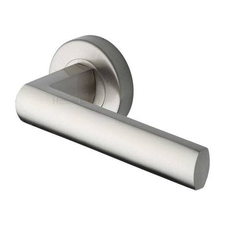 Heritage Brass Door Furniture Satin Nickel / Round Rose Heritage Brass - Door Handle Lever Latch on Round Rose Poseidon Design Satin Nick