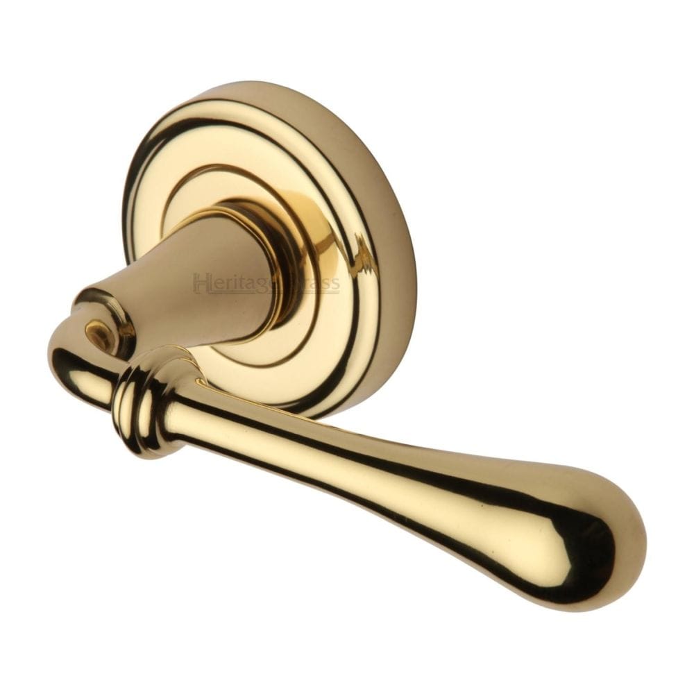 Heritage Brass Door Furniture Polished Brass / Round Rose Heritage Brass - Door Handle Lever Latch on Round Rose Roma Design Polished Brass Fi