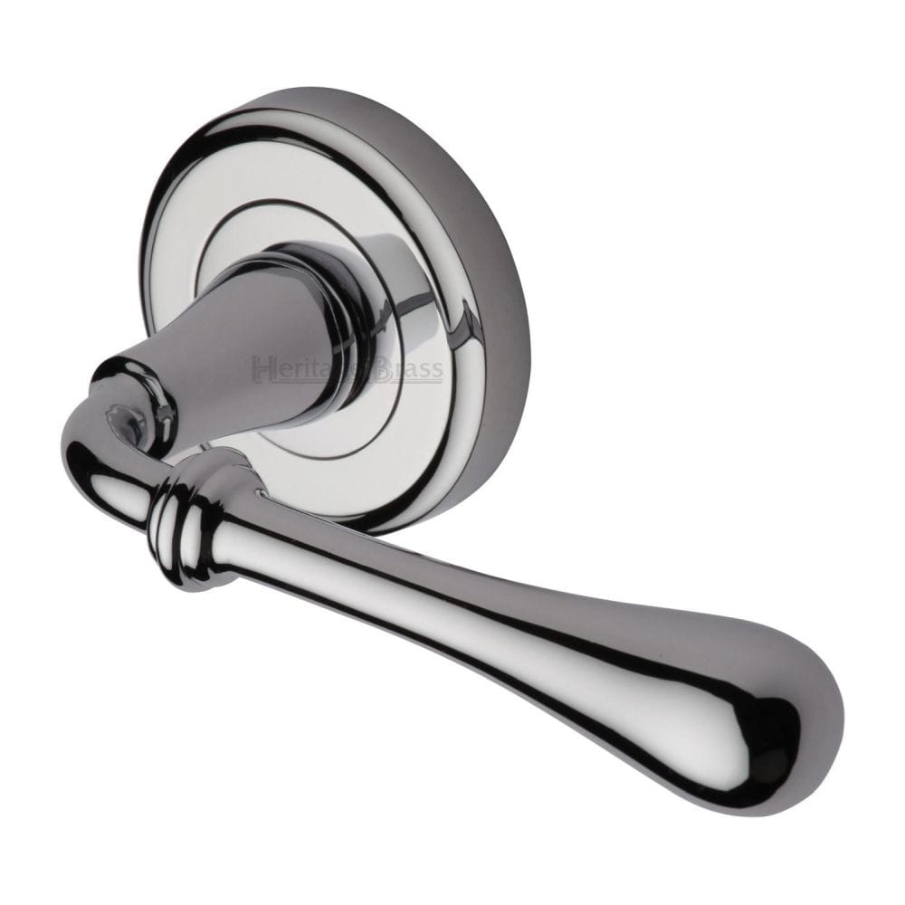 Heritage Brass Door Furniture Polished Chrome / Round Rose Heritage Brass - Door Handle Lever Latch on Round Rose Roma Design Polished Chrome F