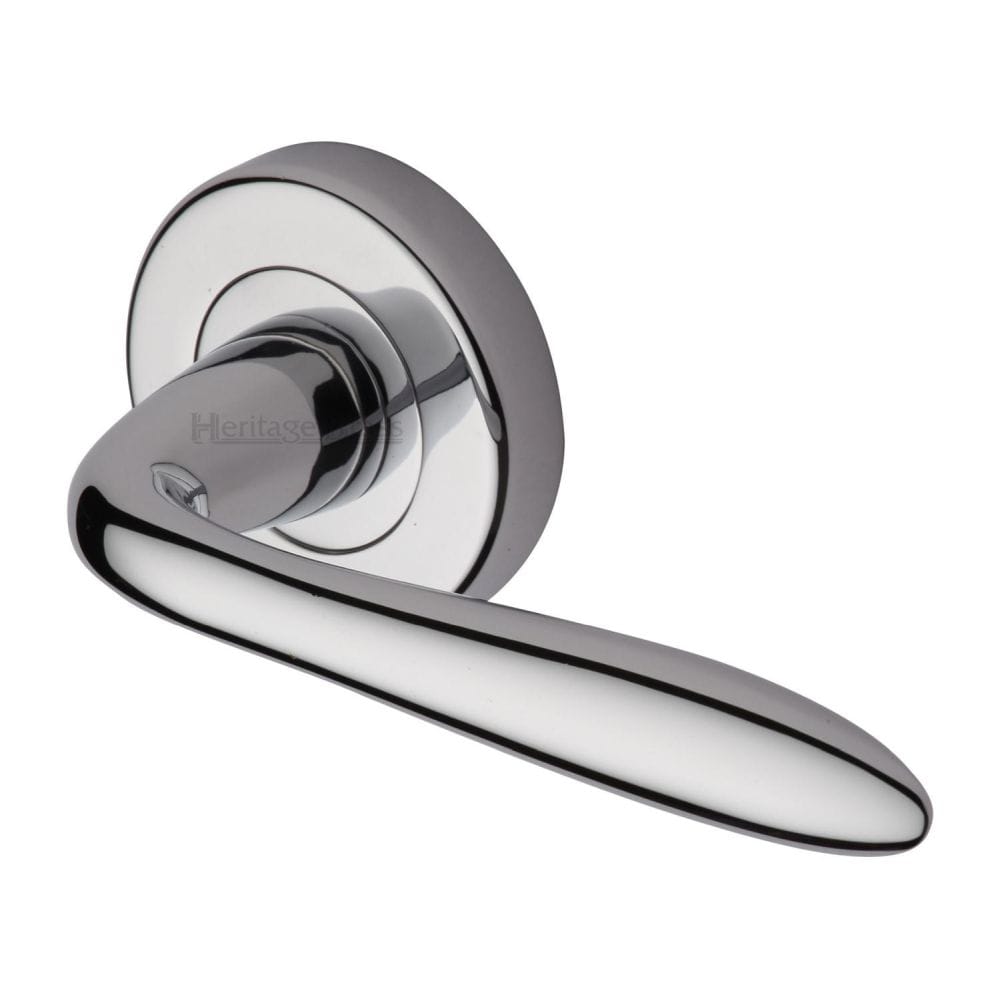 Heritage Brass Door Furniture Polished Chrome / Round Rose Heritage Brass - Door Handle Lever Latch on Round Rose Sutton Design Polished Chrome