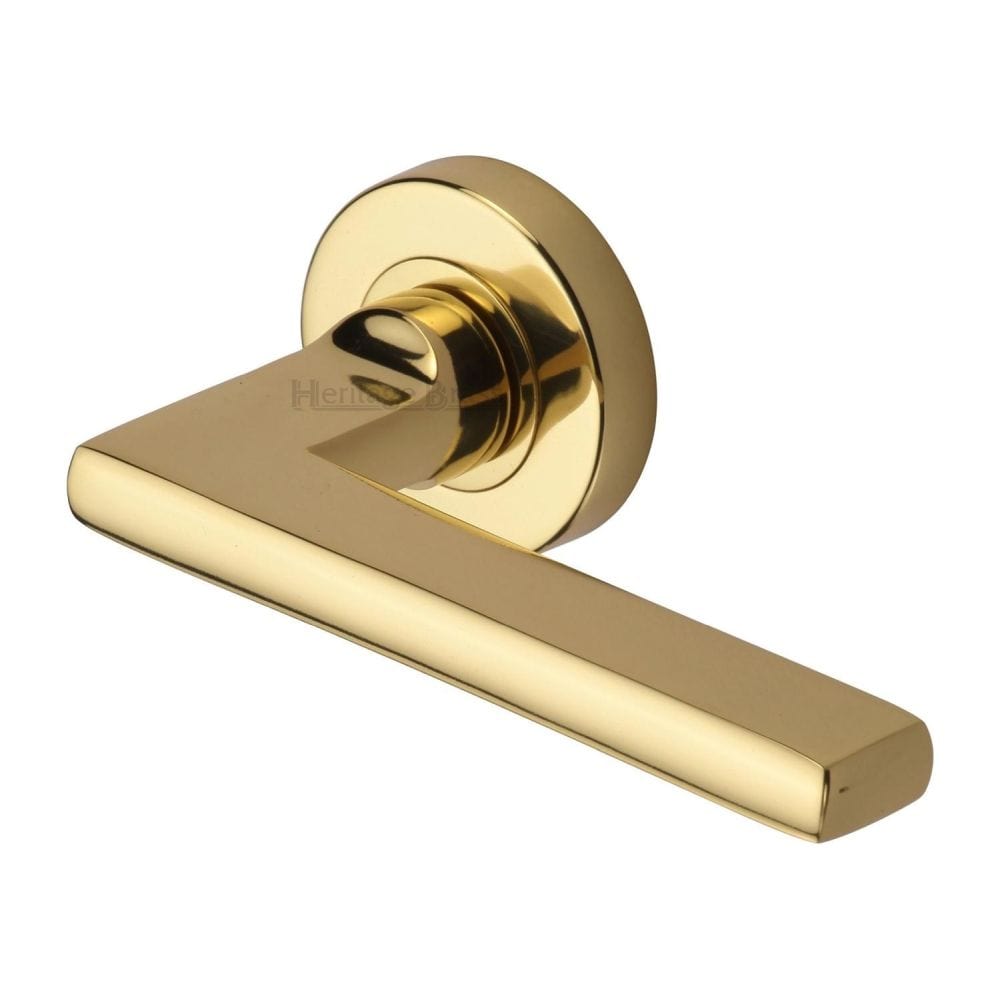 Heritage Brass Door Furniture Polished Brass / Round Rose Heritage Brass - Door Handle Lever Latch on Round Rose Trident Design Polished Brass