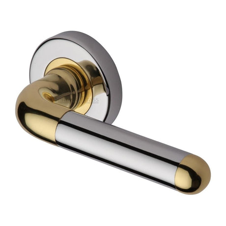 Heritage Brass Door Furniture Polished Chrome/Brass / Round Rose Heritage Brass - Door Handle Lever Latch on Round Rose Vienna Design Chrome & Br