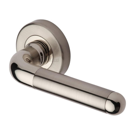 Heritage Brass Door Furniture Mercury Dual Finish,Satin Nickel and Polished Nickel / Round Rose Heritage Brass - Door Handle Lever Latch on Round Rose Vienna Design Mercury Fin