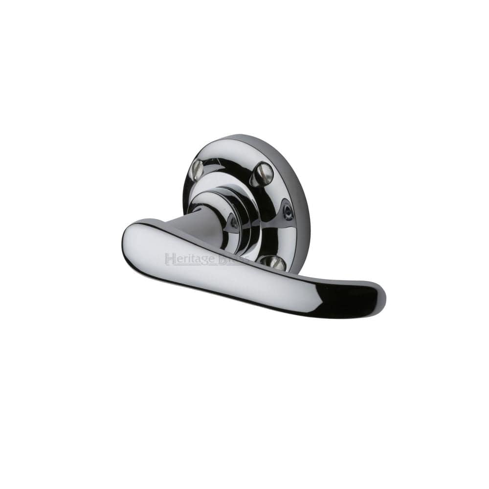 Heritage Brass Door Furniture Polished Chrome / Round Rose Heritage Brass - Door Handle Lever Latch on Round Rose Windsor Design Polished Chrom