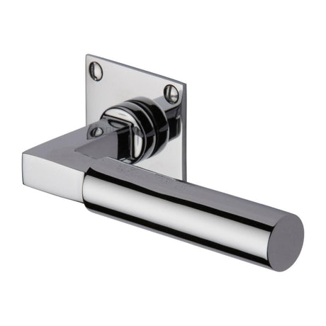 Heritage Brass Door Furniture Polished Chrome / Square Rose Heritage Brass - Door Handle Lever Latch on Square Rose Bauhaus Design Polished Chro