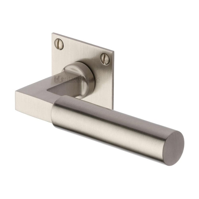 Heritage Brass Door Furniture Satin Nickel / Square Rose Heritage Brass - Door Handle Lever Latch on Square Rose Bauhaus Design Satin Nick