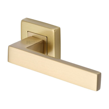 Heritage Brass Door Furniture Satin Brass / Square Rose Heritage Brass - Door Handle Lever Latch on Square Rose Delta Sq Design Satin Bra
