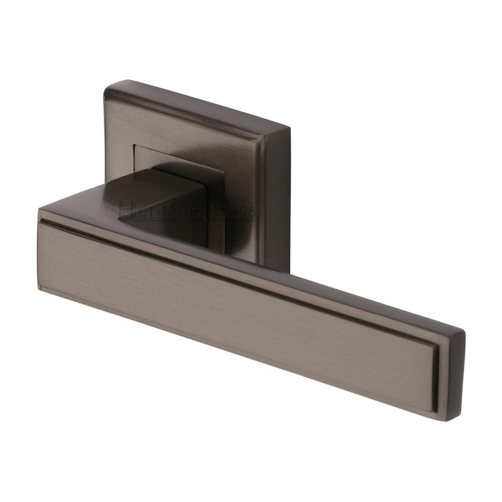 Heritage Brass Door Furniture Matt Bronze / Square Rose Heritage Brass - Door Handle Lever Latch on Square Rose Linear SQ Design Matt Br
