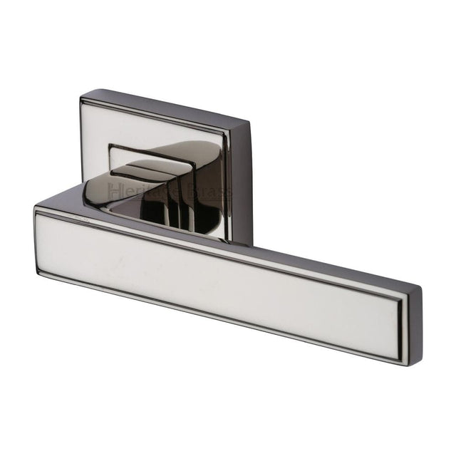 Heritage Brass Door Furniture Polished Nickel / Square Rose Heritage Brass - Door Handle Lever Latch on Square Rose Linear SQ Design Polished Ni