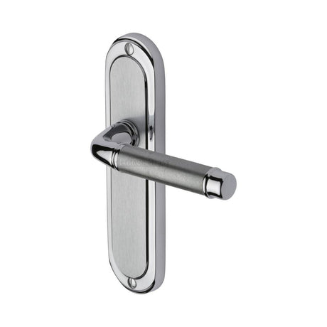 Heritage Brass Door Furniture Apollo Dual Finish,Satin Chrome/Polished Chrome / Latch Handles Heritage Brass - Door Handle Lever Latch Saturn Design Apollo Finish