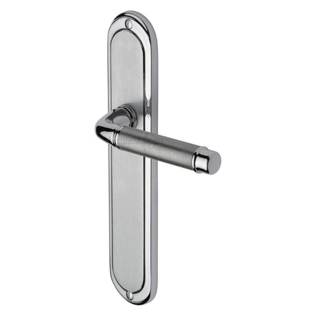 Heritage Brass Door Furniture Apollo Dual Finish,Satin Chrome/Polished Chrome / Latch Handles Heritage Brass - Door Handle Lever Latch Saturn Long Design Apollo Finish