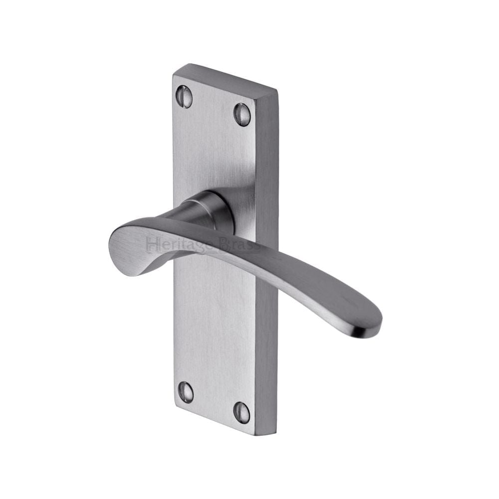 Heritage Brass Door Furniture Satin Chrome / Latch Handles Heritage Brass - Door Handle Lever Latch Sophia Short Design Satin Chrome Finish