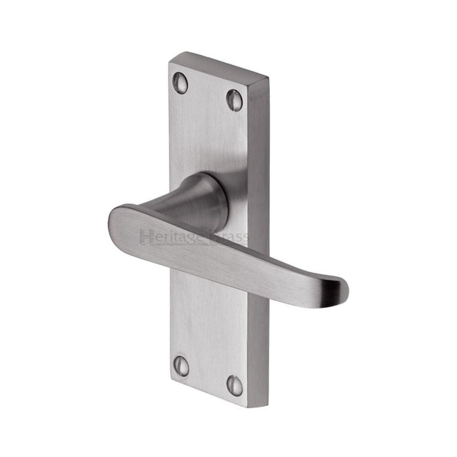 Heritage Brass Door Furniture Satin Chrome / Latch Handles Heritage Brass - Door Handle Lever Latch Victoria Short Design Satin Chrome Finis
